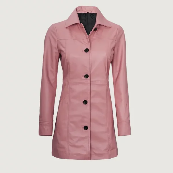 Women Leather Coat Pink