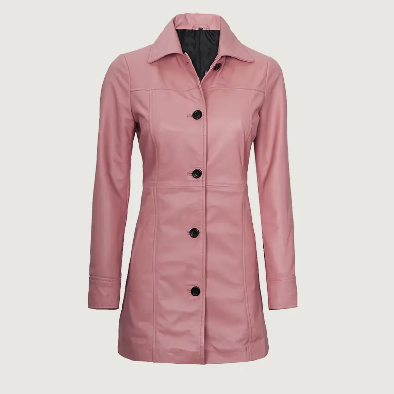 Women Leather Coat Pink