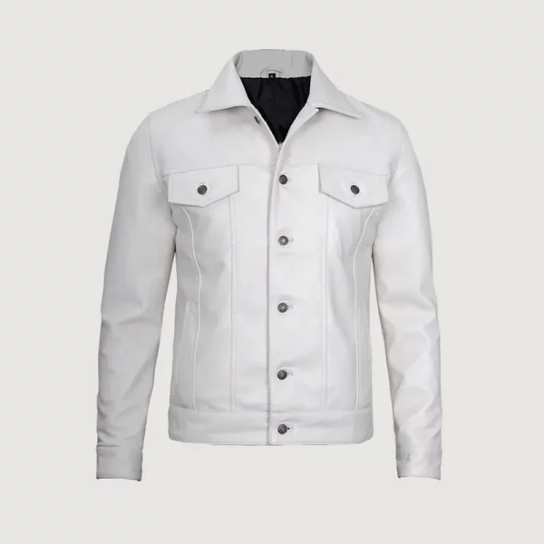 Men's New Biker Style Trucker White Color Leather Jacket