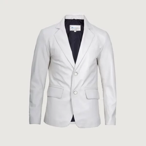 Men's New Two Button White Leather Blazer
