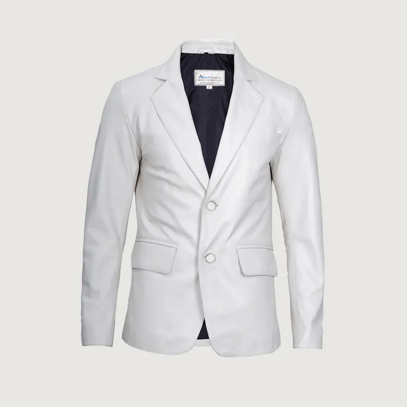 Men's New Two Button White Leather Blazer