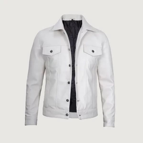 Men's New Biker Style Trucker White Color Leather Jacket