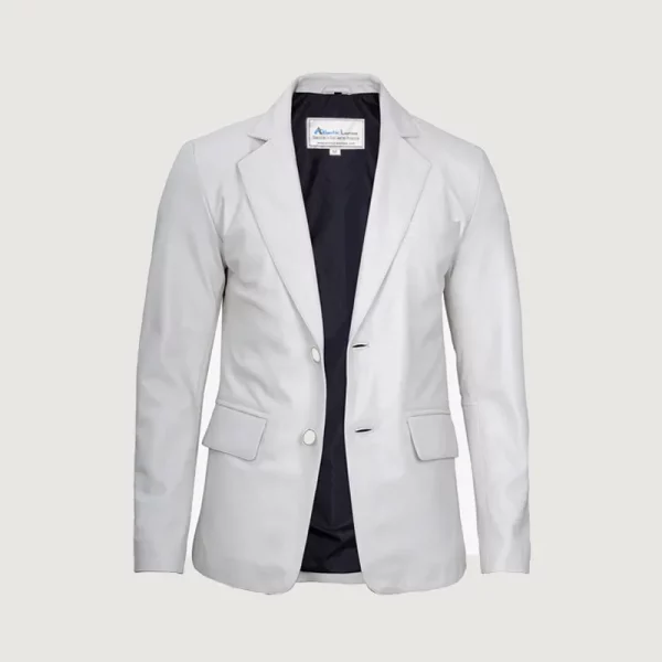 Men's New Two Button White Leather Blazer