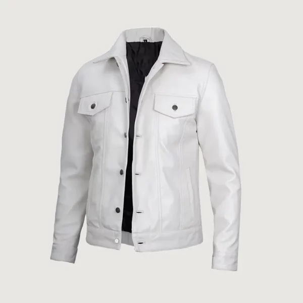 Men's New Biker Style Trucker White Color Leather Jacket