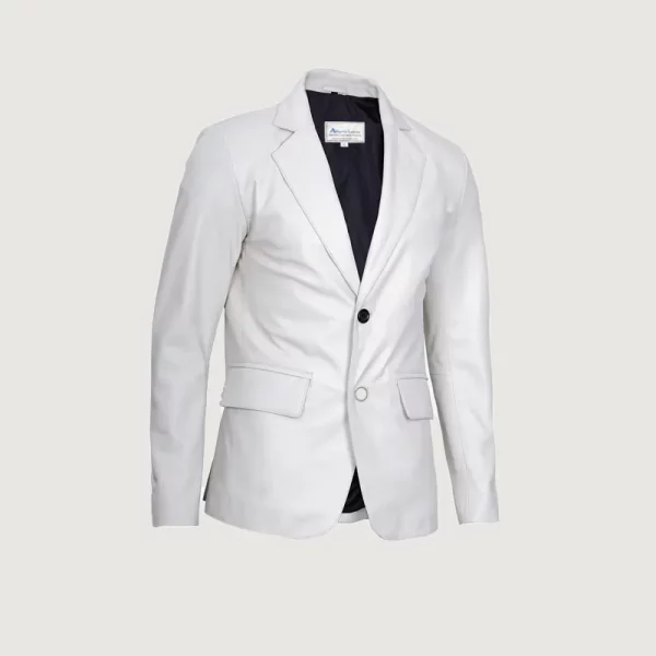 Men's New Two Button White Leather Blazer