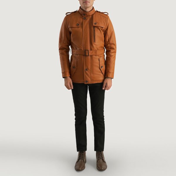 Men's+Hunter+Tan+Brown+Fur+Leather+Jacket+Full+Length-2-1701089071354 Men's New Hunter Tan Leather Trench Coat