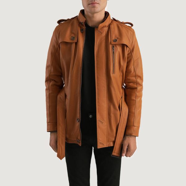 Men's New Hunter Tan Leather Trench Coat