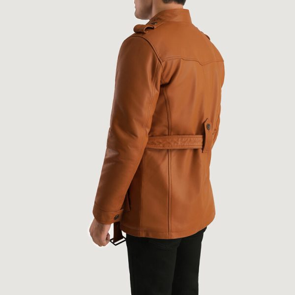 Men's New Hunter Tan Leather Trench Coat