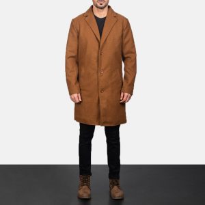 Men's Tan Single Breasted Leather Trench Coat