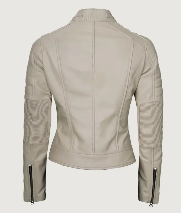Women's Real Leather Beige Biker Jacket