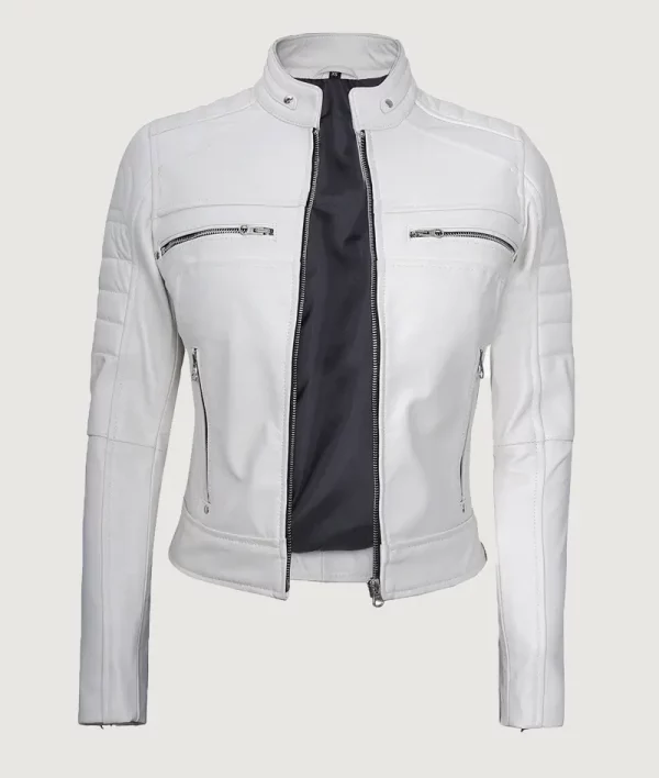 Women's Real Leather White Biker Jacket